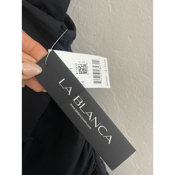 La Blanca Swimsuit 14 Black Off or On Shoulder Slimming One Piece Swim NEW $130 - Picture 7 of 10